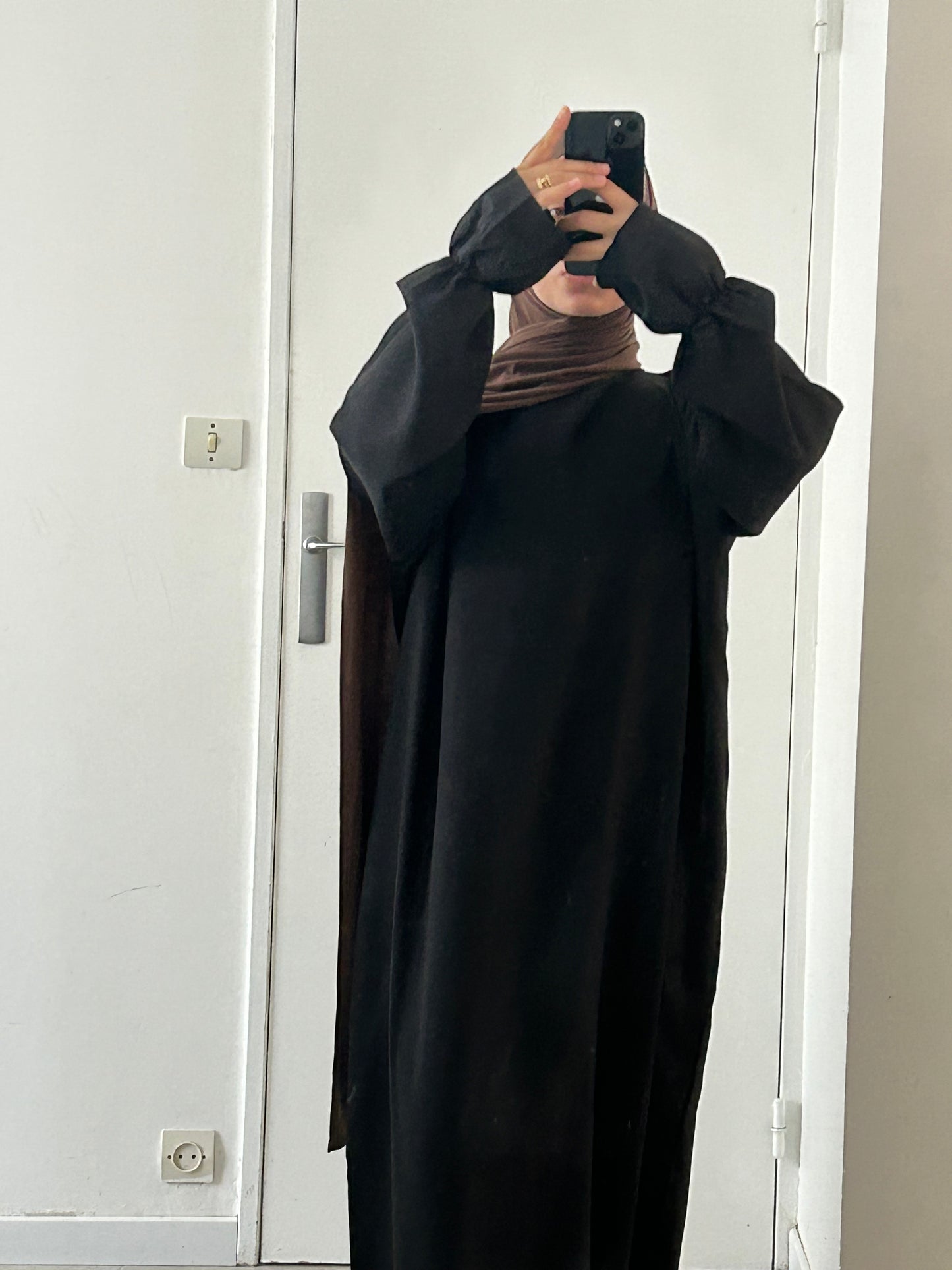 ABAYA - manches volants effet lin - Noir/Kaki/Taupe