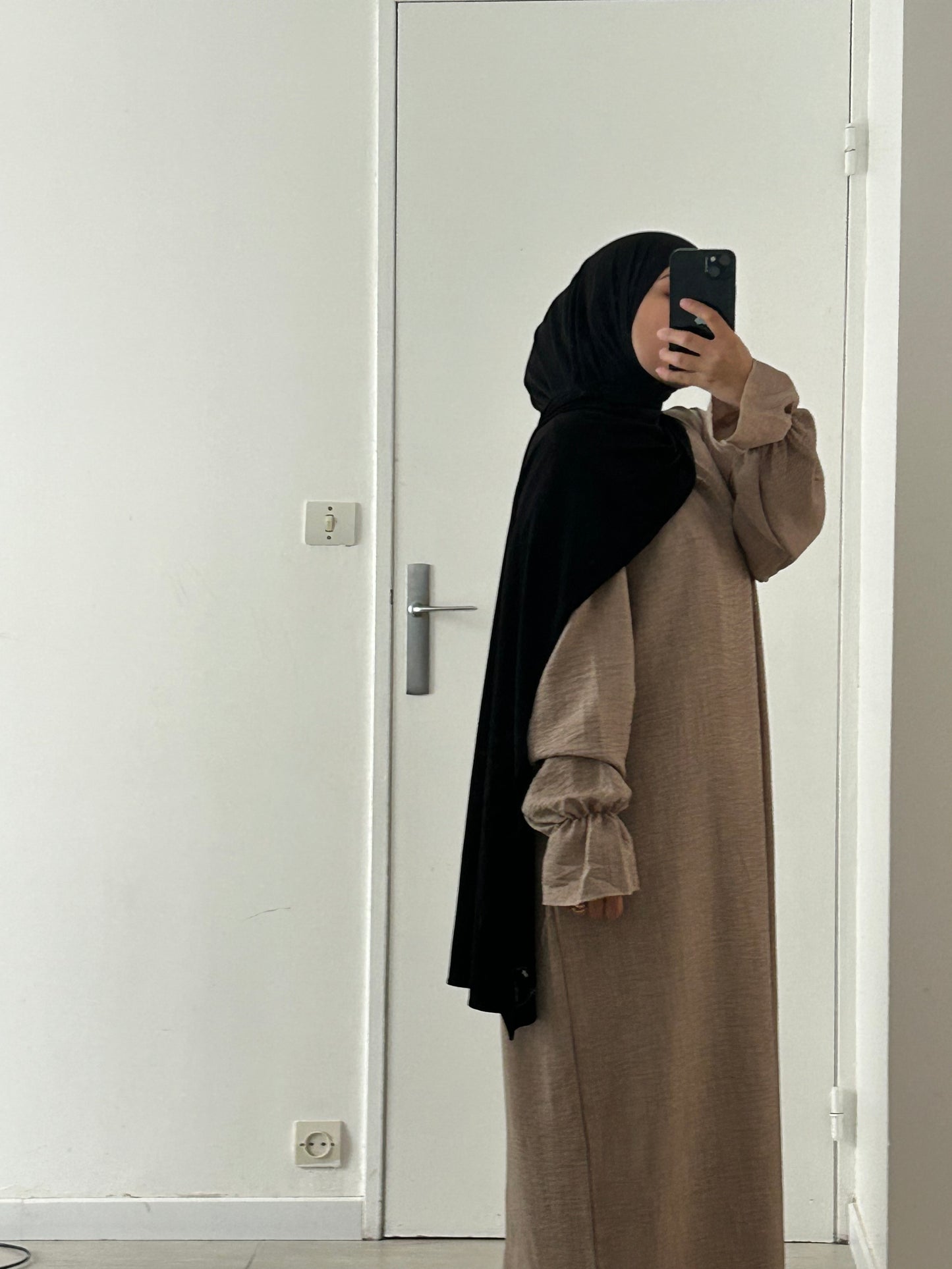 ABAYA - manches volants effet lin - Noir/Kaki/Taupe