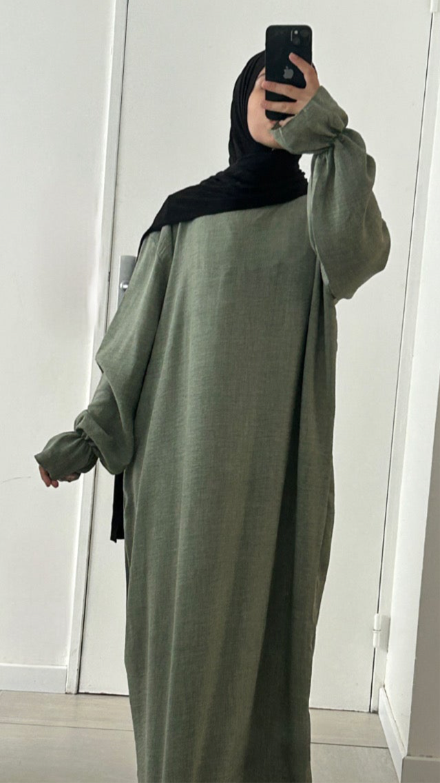 ABAYA - manches volants effet lin - Noir/Kaki/Taupe
