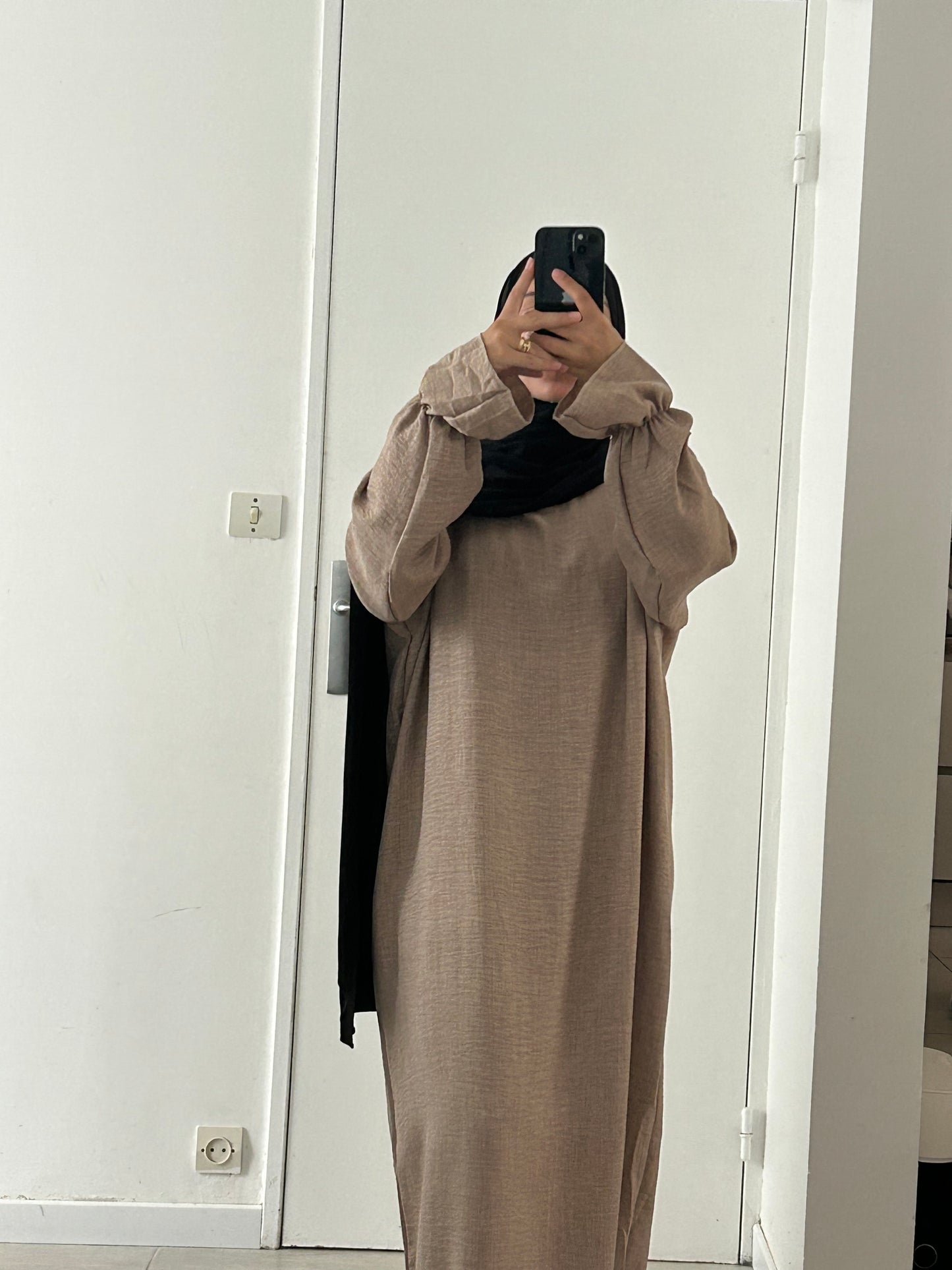 ABAYA - manches volants effet lin - Noir/Kaki/Taupe